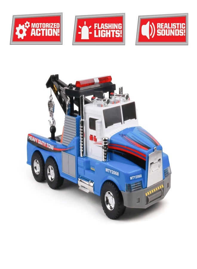 Mighty Fleet Mighty Motorized Tow Truck Toy - 15" Vehicle with Lights, Sounds, Working Winch & Traffic Cones - Batteries Included - Ages 3+ - Image 2